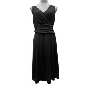 NWT Lauren Ralph Lauren Black Sleeveless Drape V-Neck Knee Length Dress Size 12